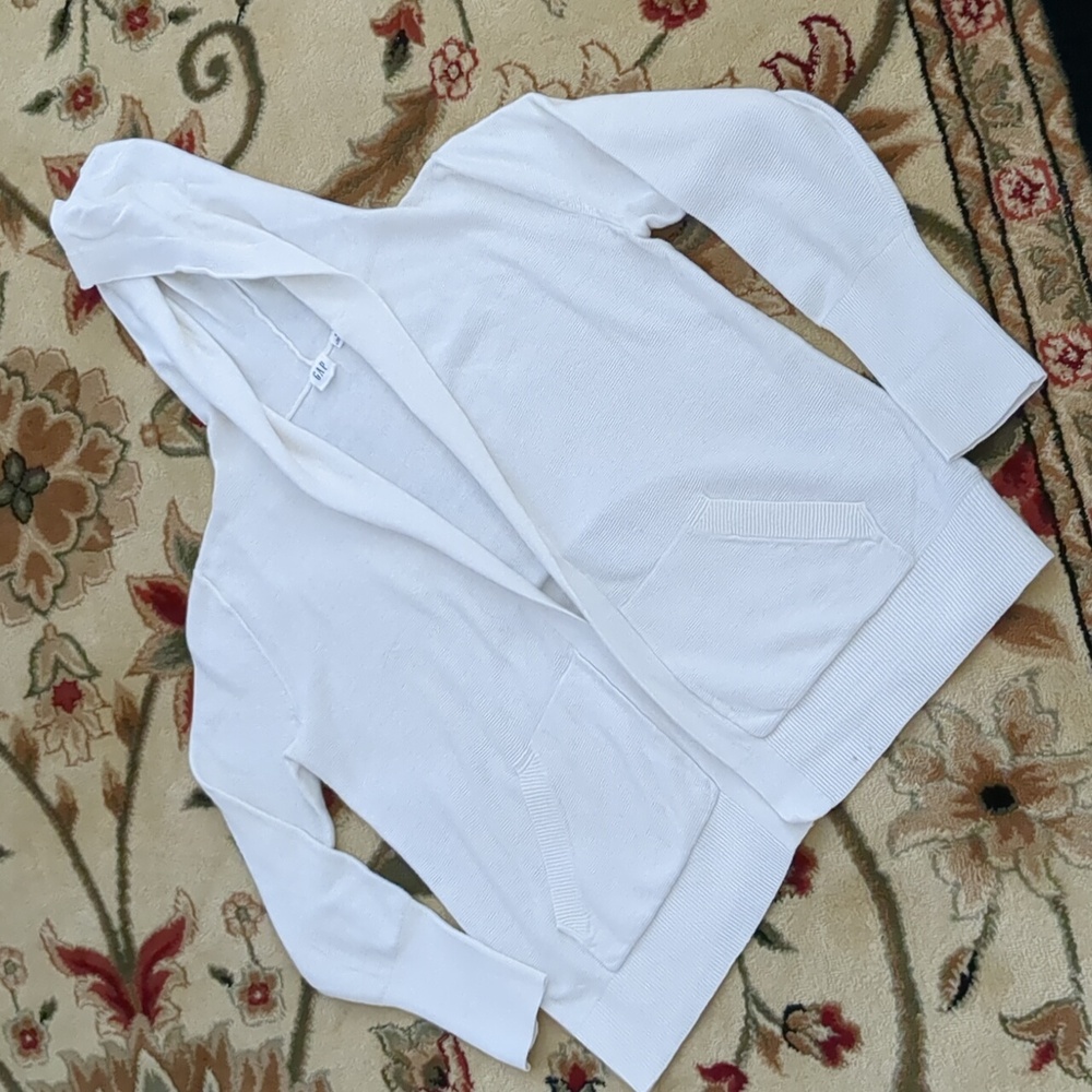 Gap Hoodie Open Front Kangaroo Pocket Cotton Sweater Cream S